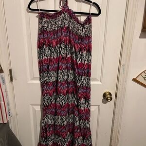 No Boundaries Pink and Black Patterned Strapless Maxi Dress